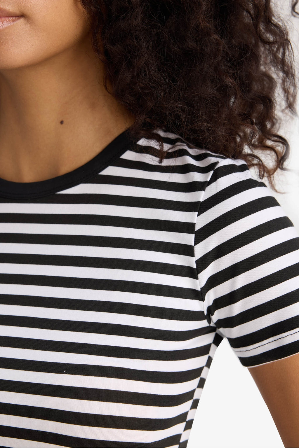 Slim Fit Slim Cut Crew Neck Striped Combed Cotton Short Sleeve T-Shirt