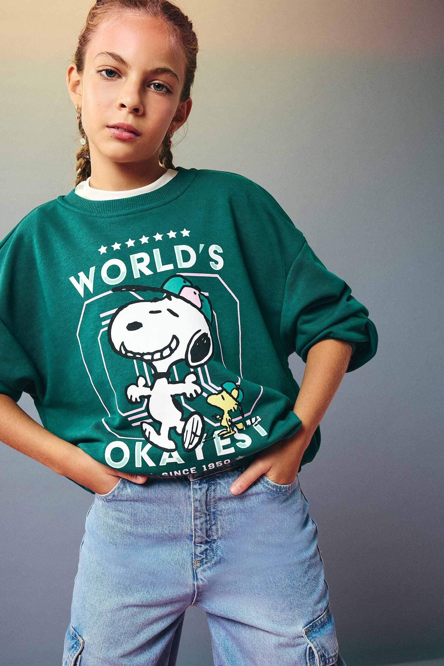 Girls Snoopy Oversize Wide-Mould Crew Neck Sweatshirt