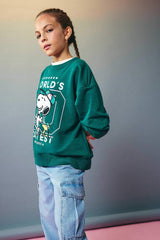 Girls Snoopy Oversize Wide-Mould Crew Neck Sweatshirt