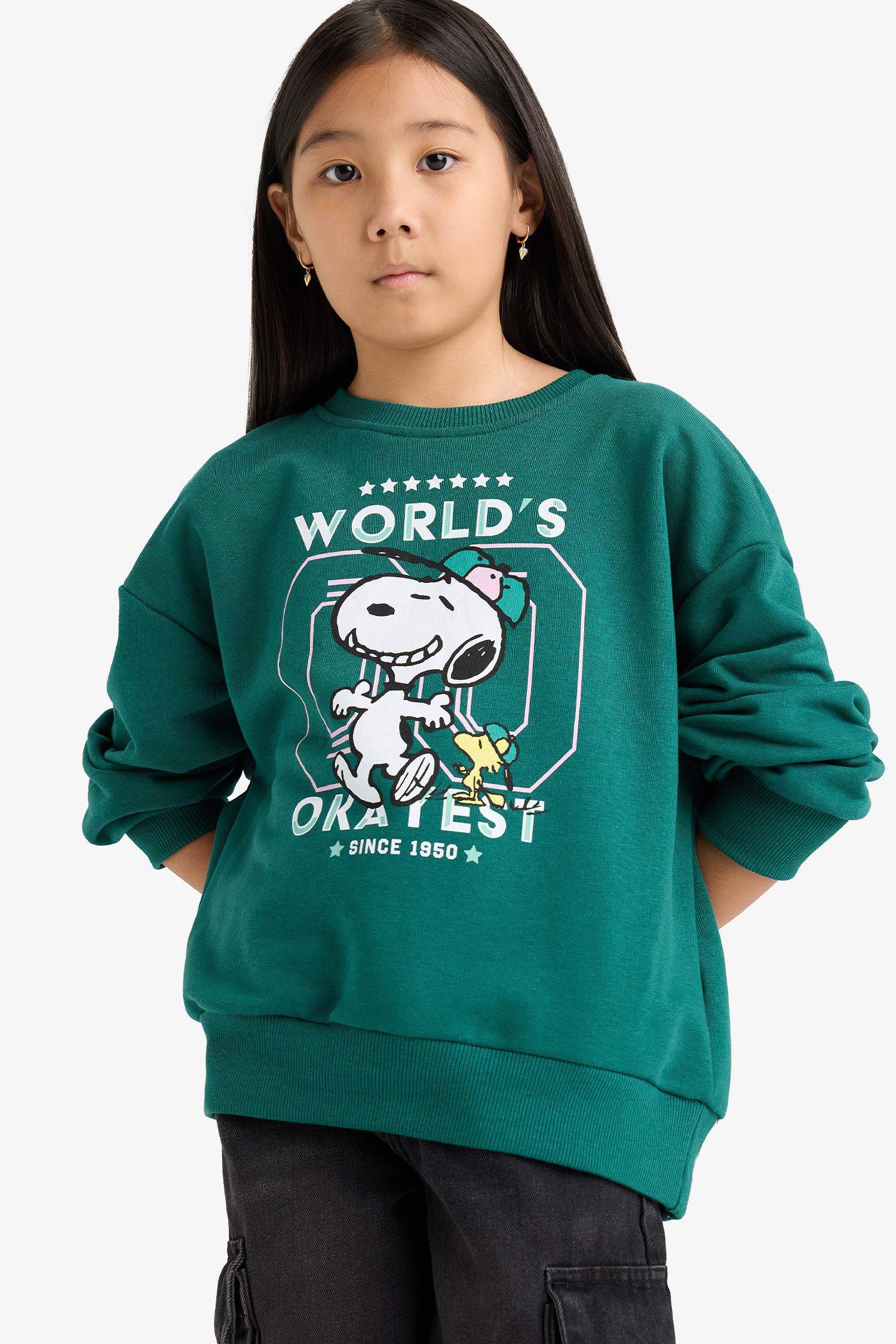 Girls Snoopy Oversize Wide-Mould Crew Neck Sweatshirt