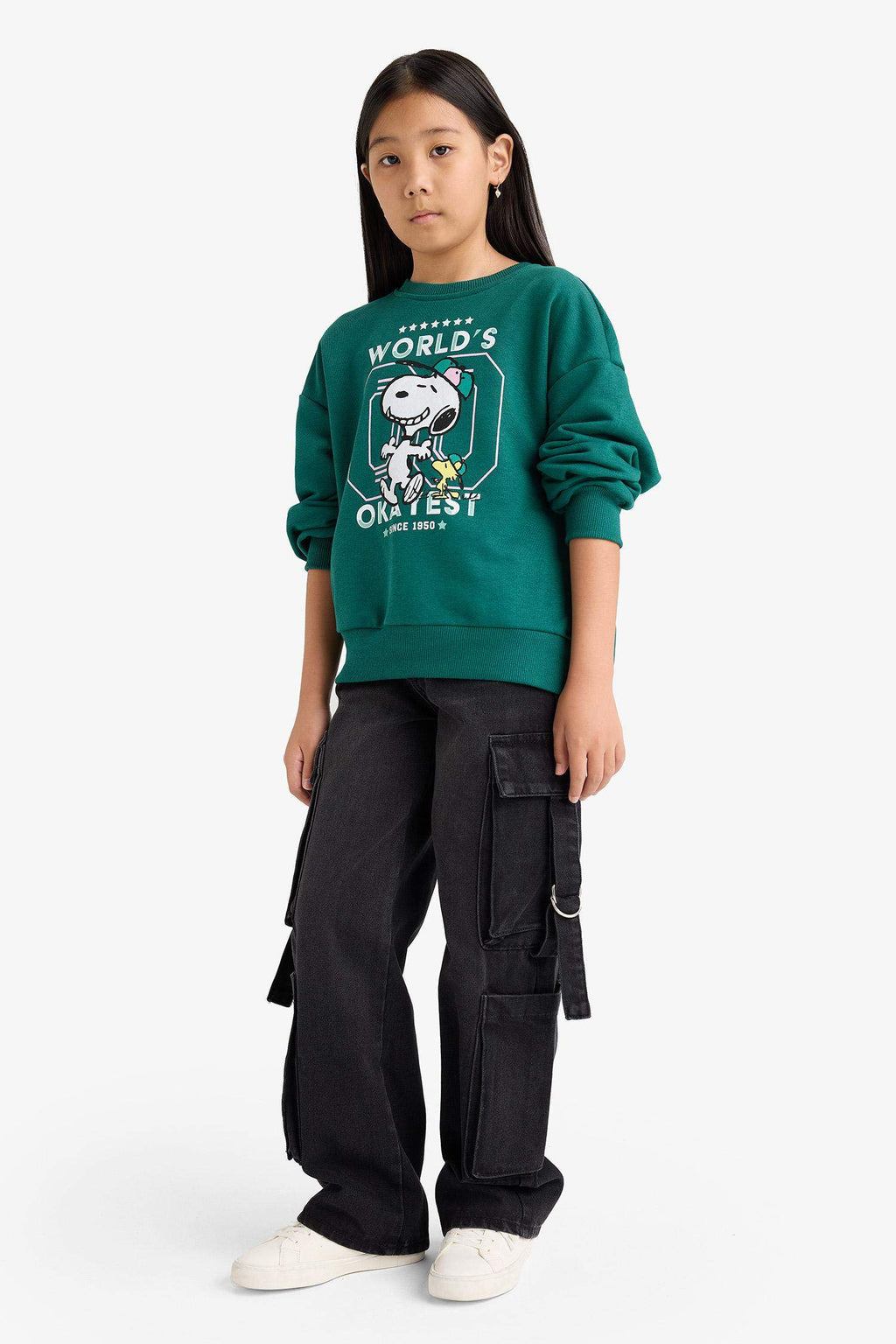 Girls Snoopy Oversize Wide-Mould Crew Neck Sweatshirt