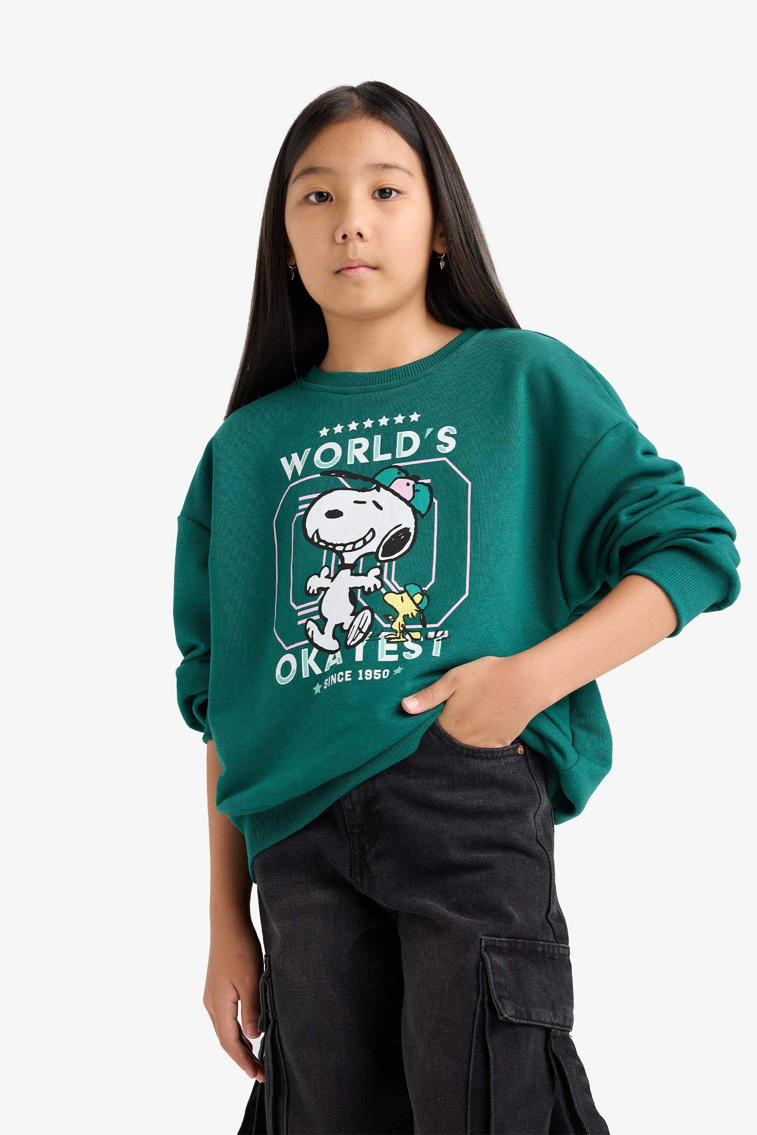Girls Snoopy Oversize Wide-Mould Crew Neck Sweatshirt