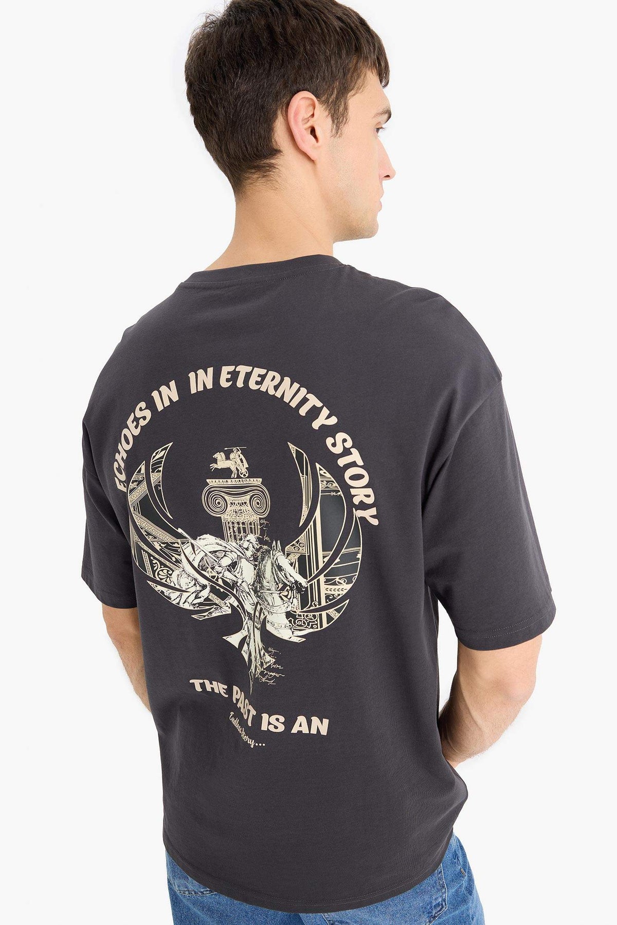 100% Cotton Boxy Fit Relaxed Cut Crew Neck Back Printed Short Sleeve T-Shirt