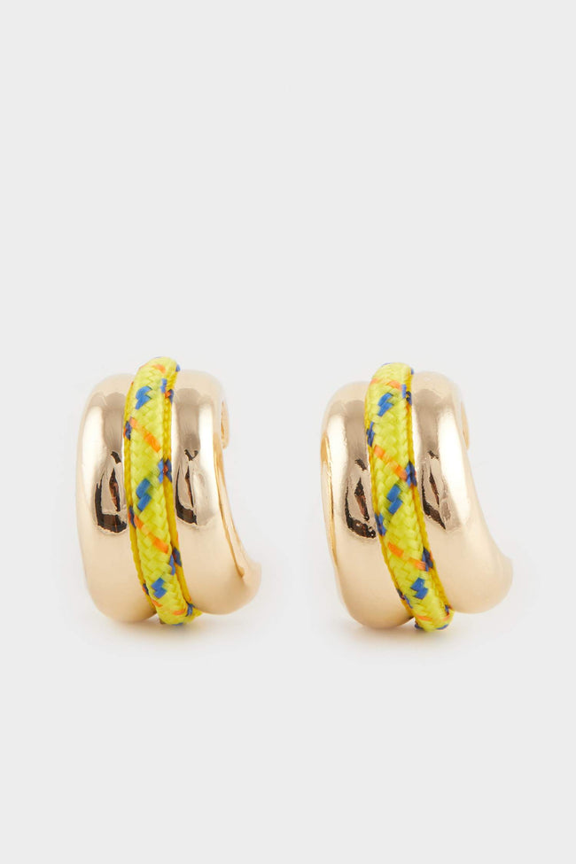 Women's Yellow Rope Detailed Gold Earrings Hover Image