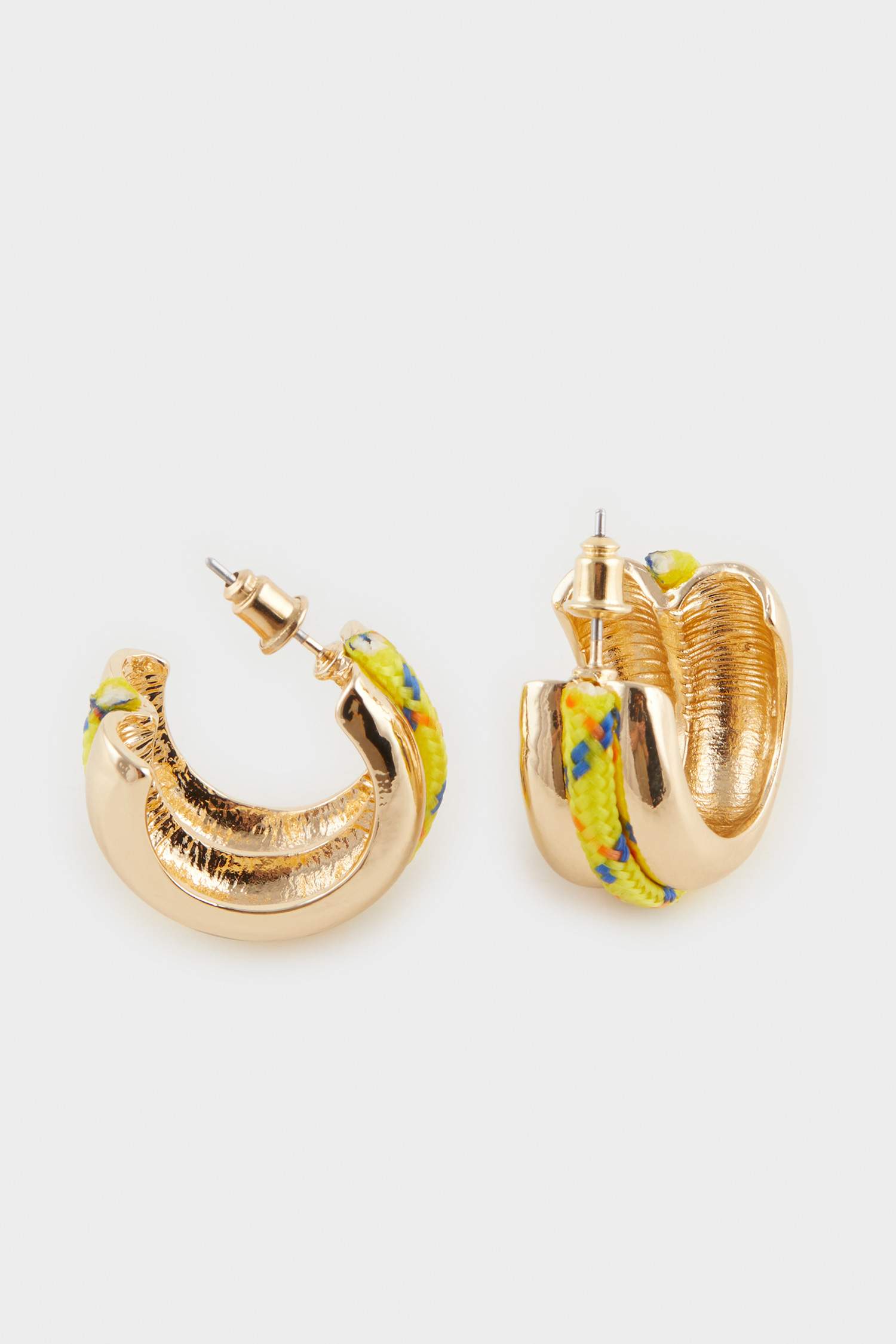 Women's Yellow Rope Detailed Gold Earrings