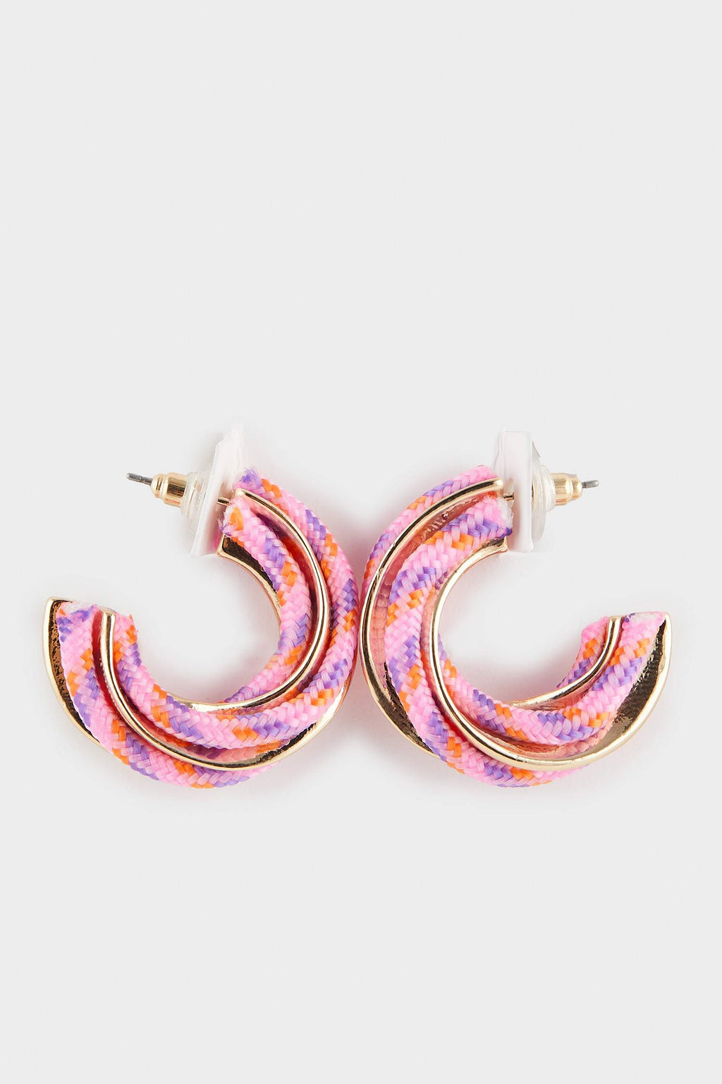 Women's Pink Rope Detailed Gold Earrings