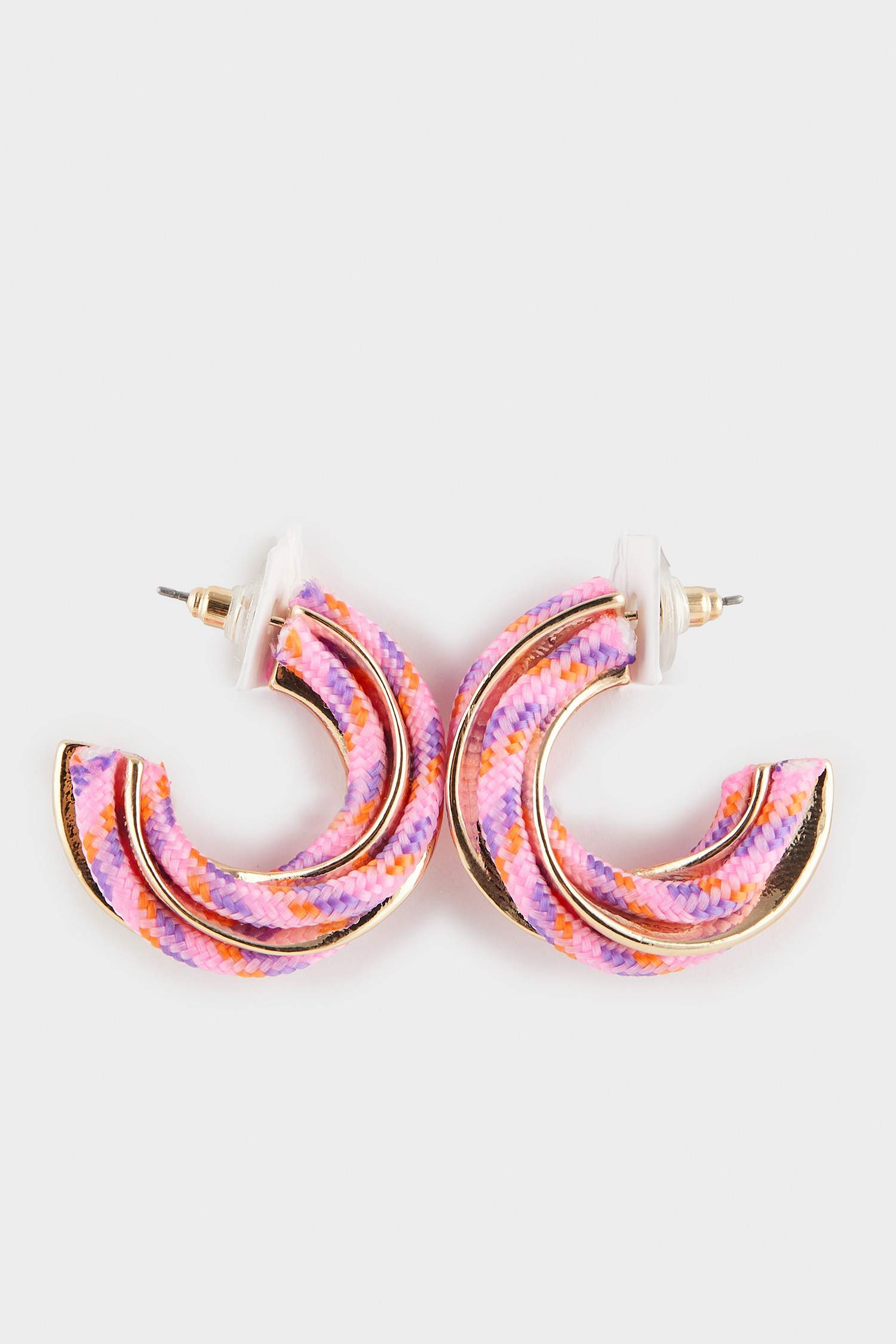 Women's Pink Rope Detailed Gold Earrings