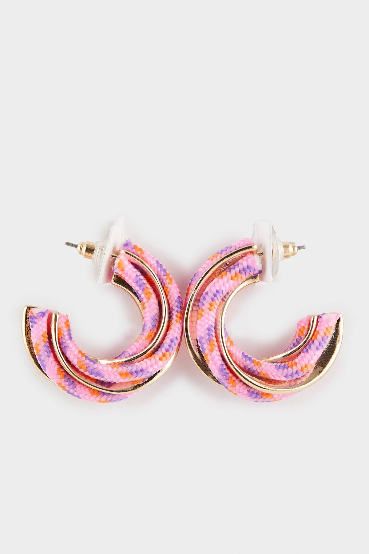 Women's Pink Rope Detailed Gold Earrings