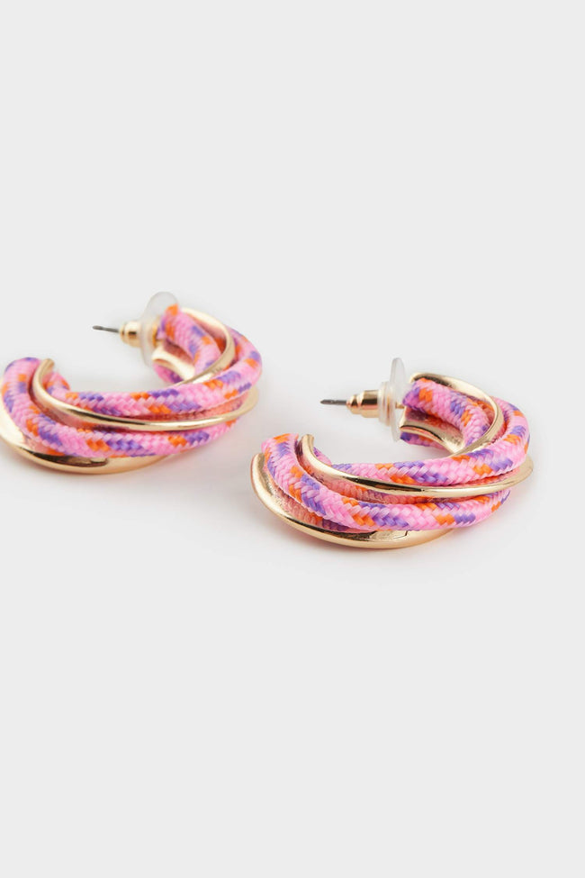 Women's Pink Rope Detailed Gold Earrings Main Image
