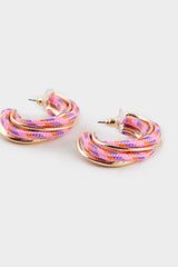 Women's Pink Rope Detailed Gold Earrings