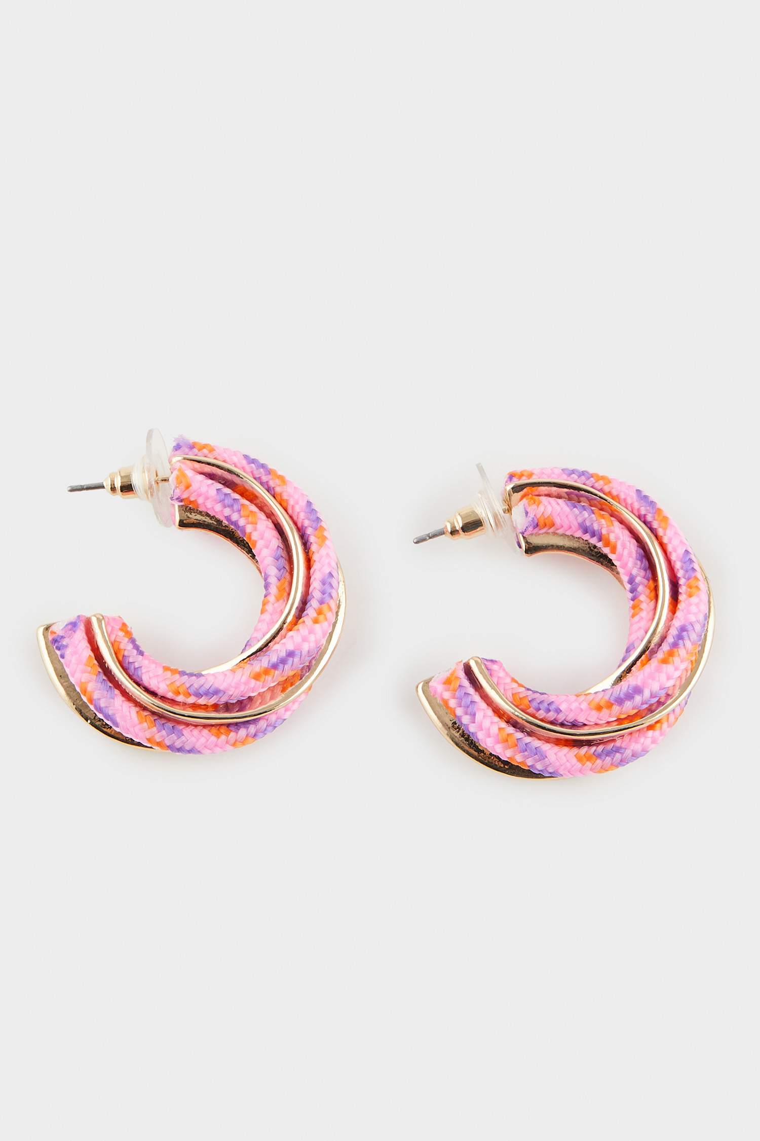Women's Pink Rope Detailed Gold Earrings