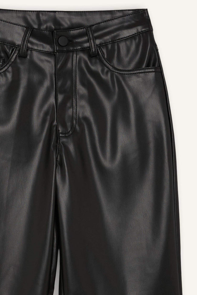 Straight Fit Double Pocket High Waist Midi Trousers Main Image