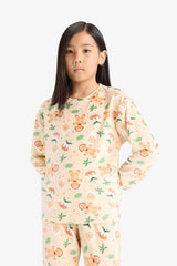 Girls Christmas Themed Pajama Set Velvet Long Sleeve Top and Long Bottoms