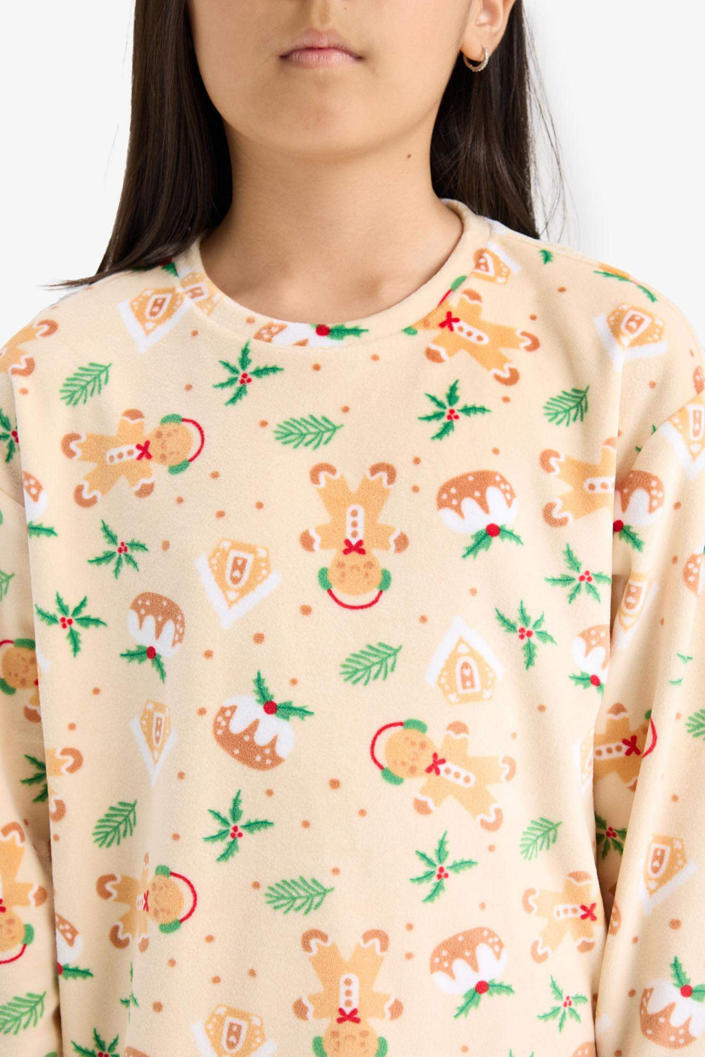 Girls Christmas Themed Pajama Set Velvet Long Sleeve Top and Long Bottoms