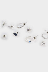 Women 9-Piece Silver Earrings