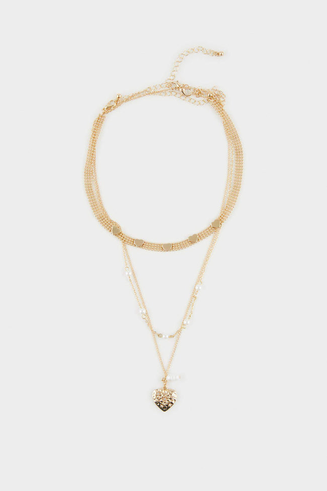 Women's 3-Piece Heart Gold Necklace Main Image