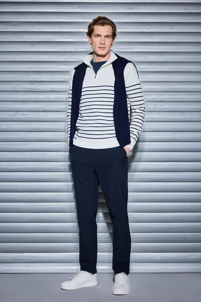 Standard Fit Half-Zip Striped Knit Sweater Main Image