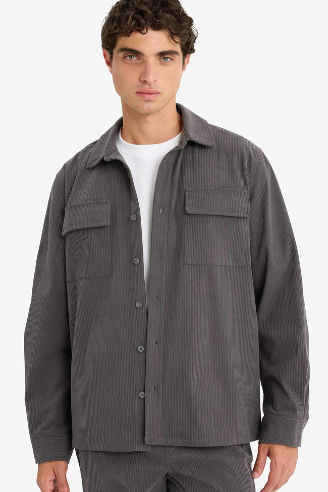 Regular Fit Corduroy Long-Sleeve Shirt Hover Image