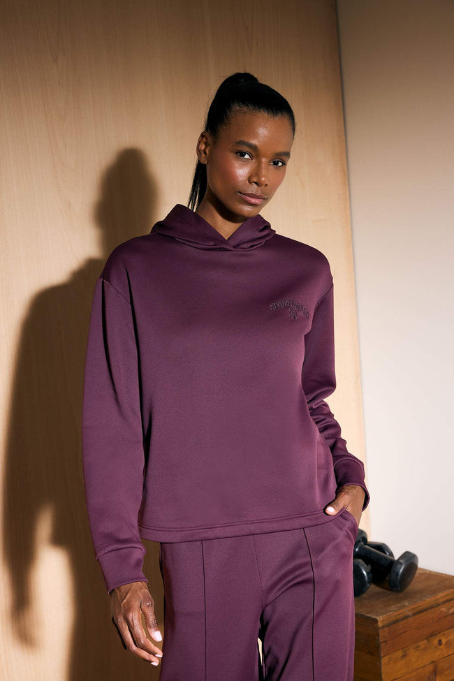 Standard Fit Hooded Printed Athletic Sweatshirt Hover Image