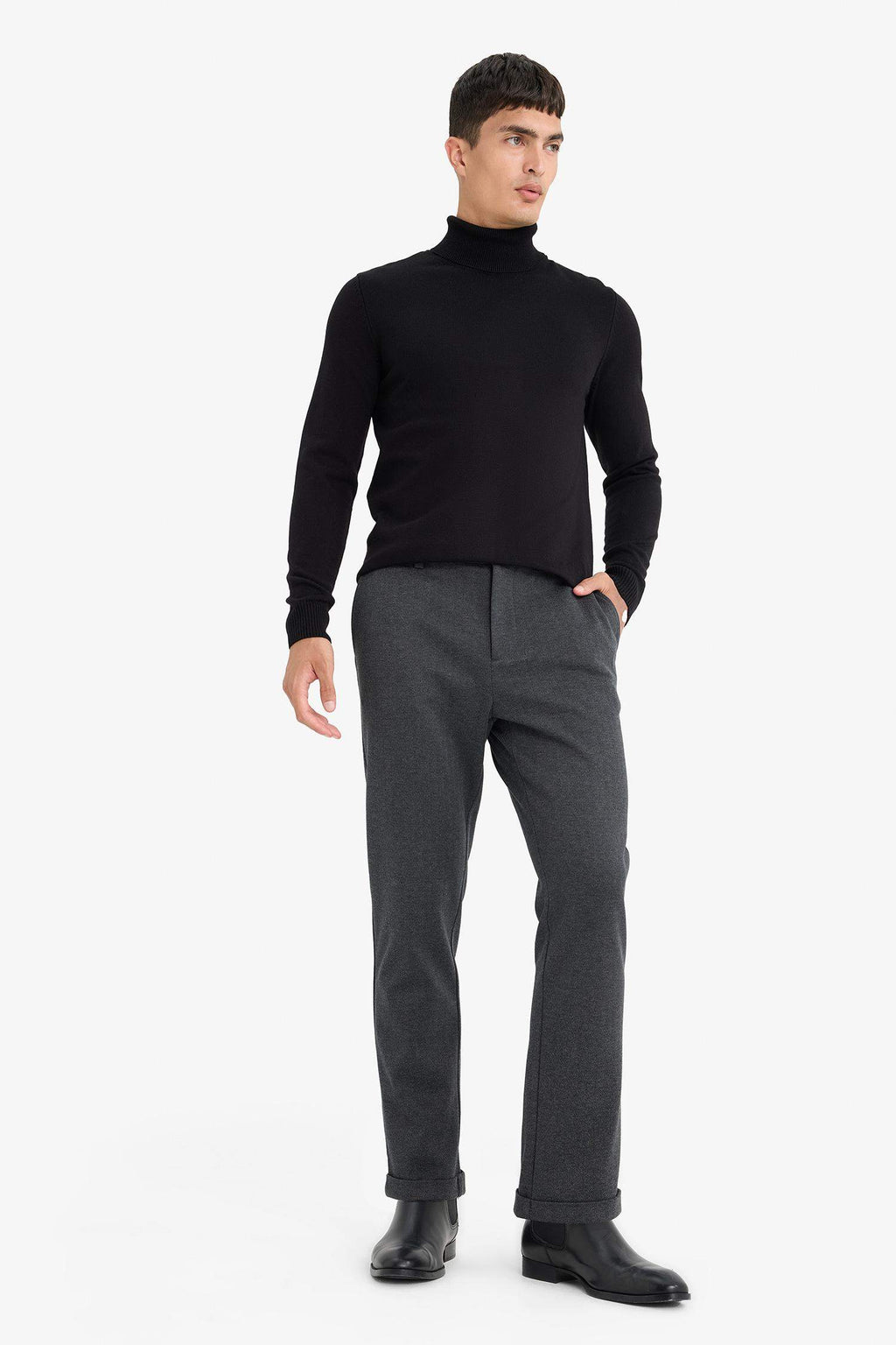 Tailored Regular Fit Straight Leg Cotton Trousers