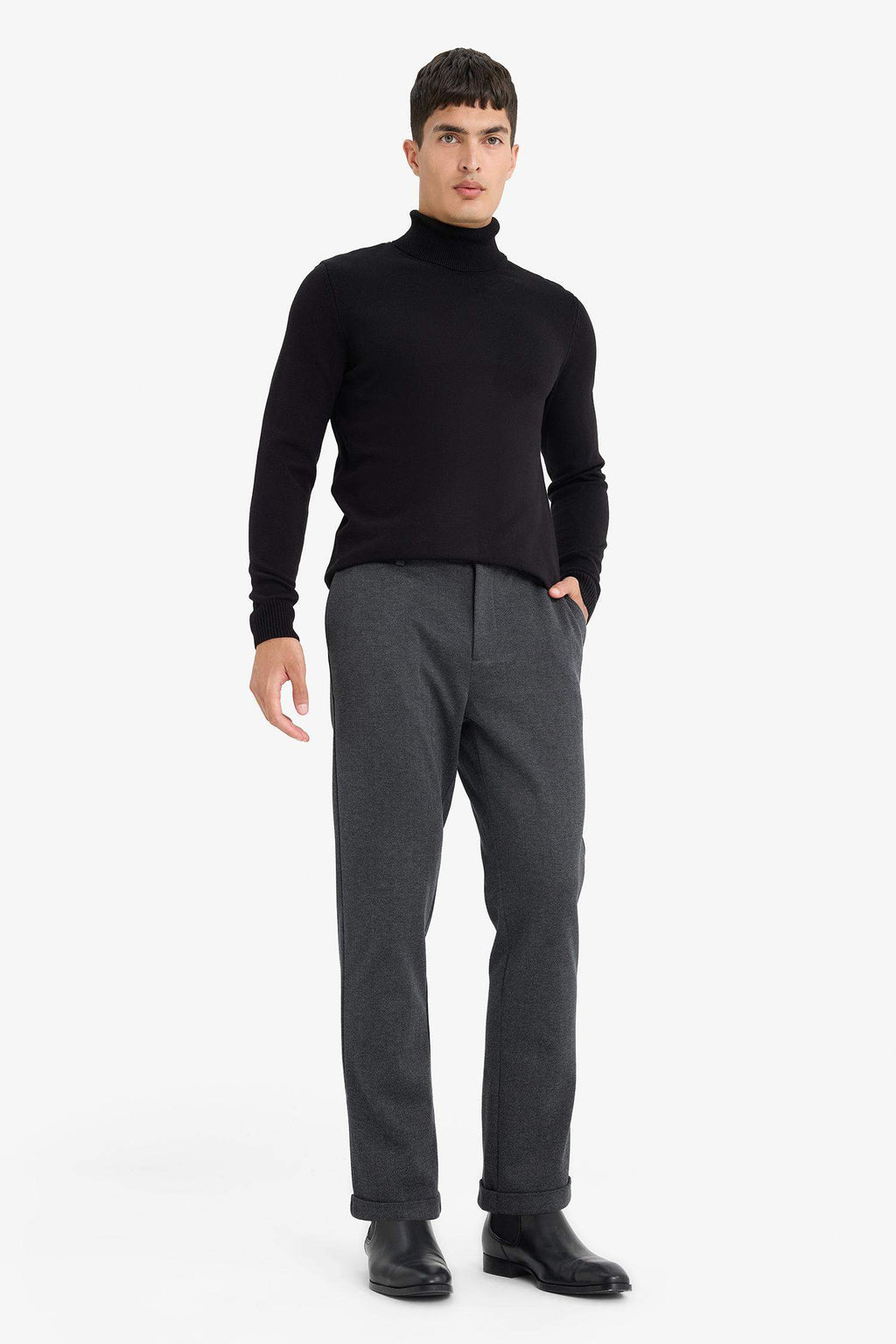 Tailored Regular Fit Straight Leg Cotton Trousers