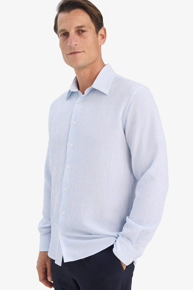 Modern fit long sleeve crinkle polo shirt Hover Image