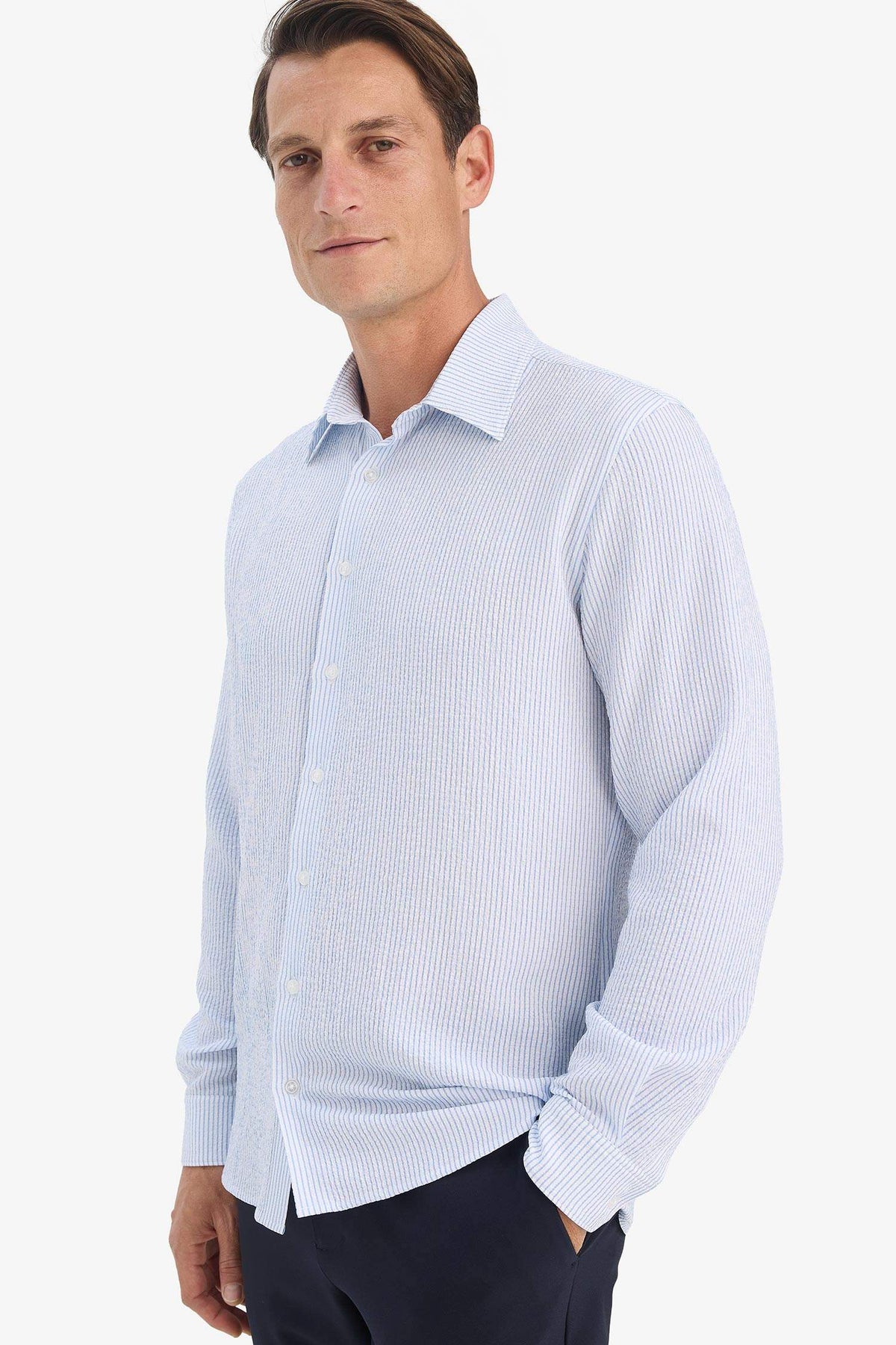 Modern fit long sleeve crinkle polo shirt