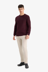 Standard Fit Crew Neck Basic Textured Knitwear Sweater