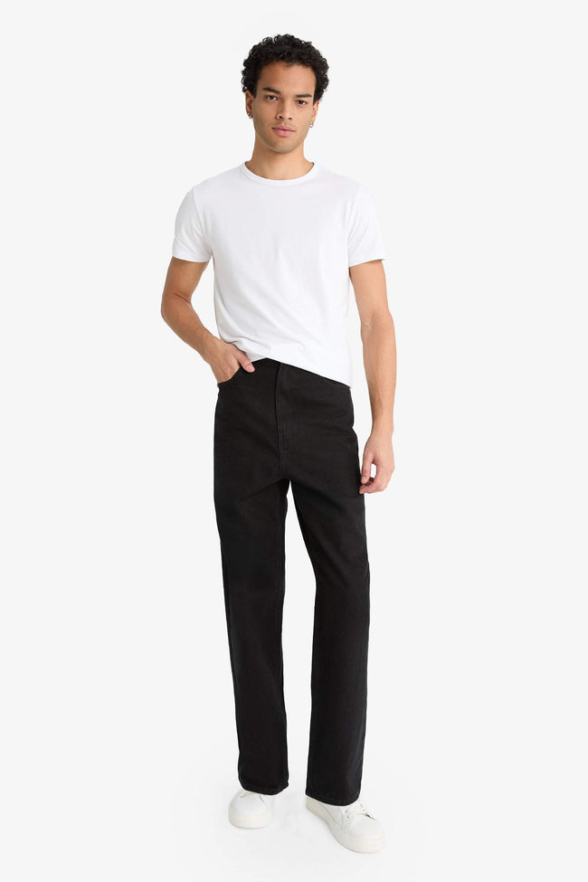 Baggy Fit Regular Hem Denim Trousers Hover Image