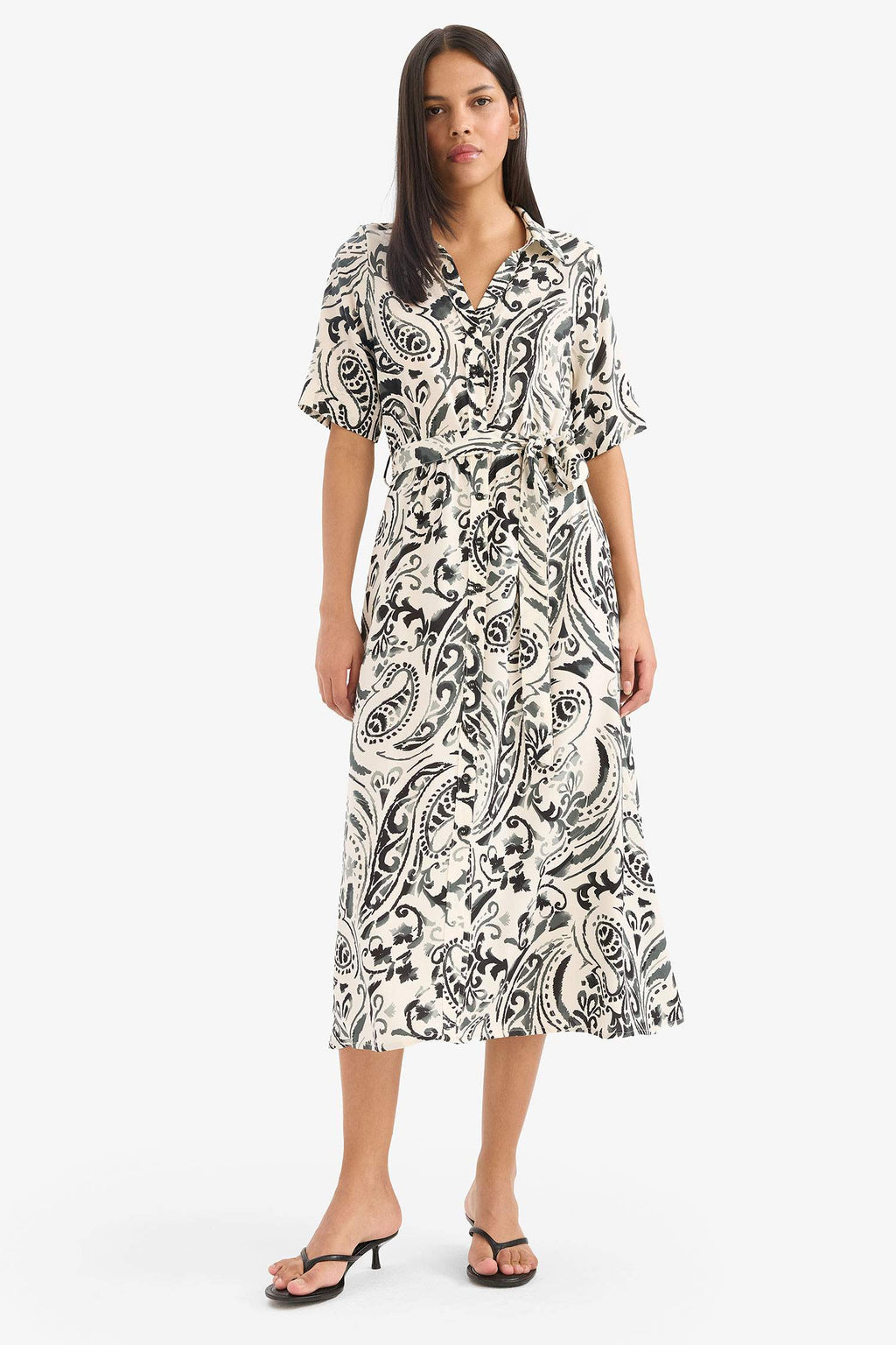 Shirt Collar Batic Midi Dress