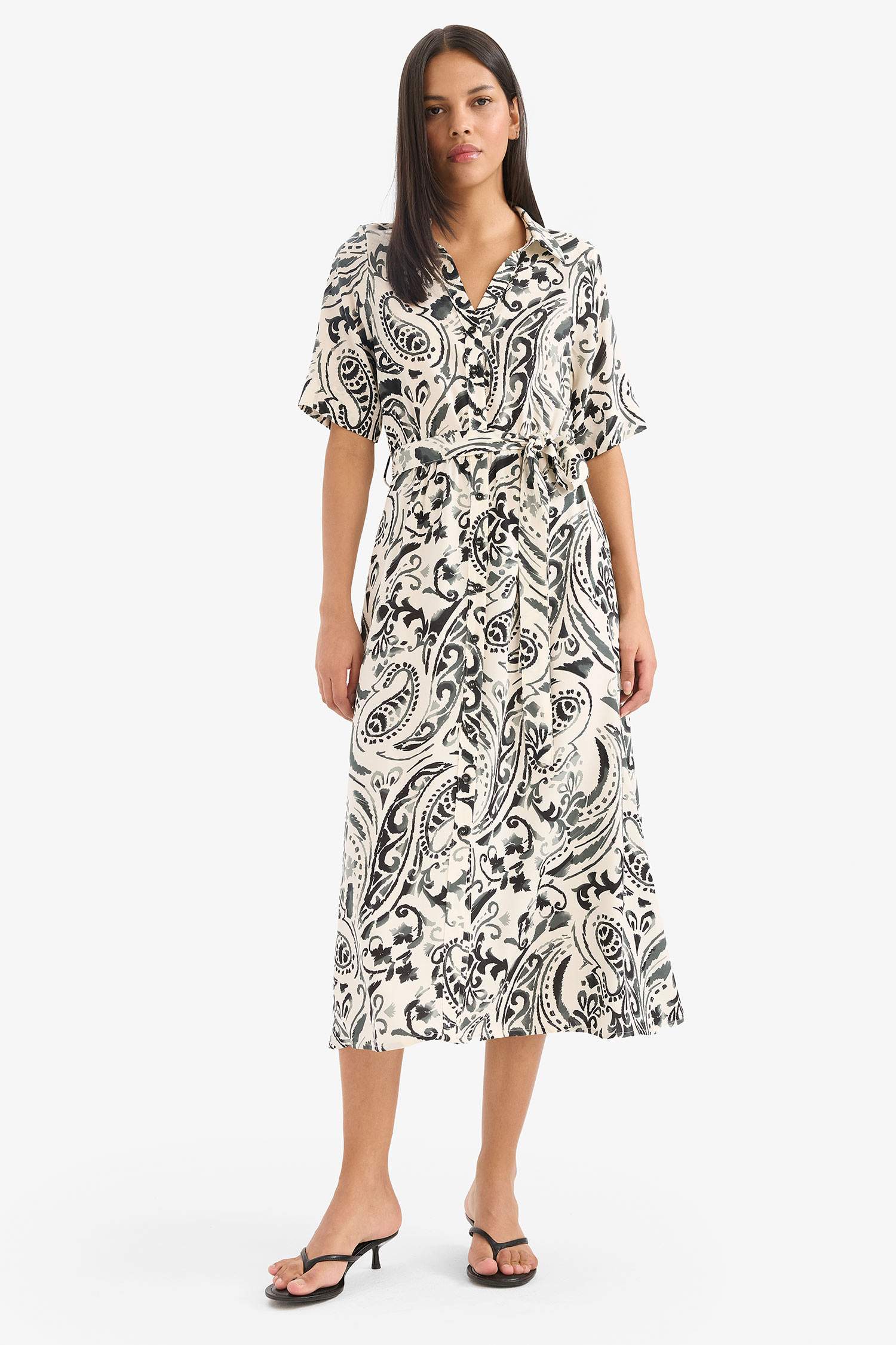 Shirt Collar Batic Midi Dress