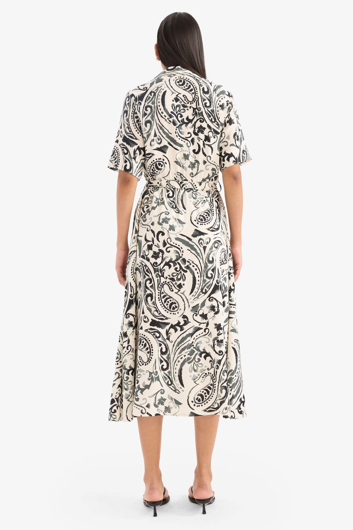 Shirt Collar Batic Midi Dress