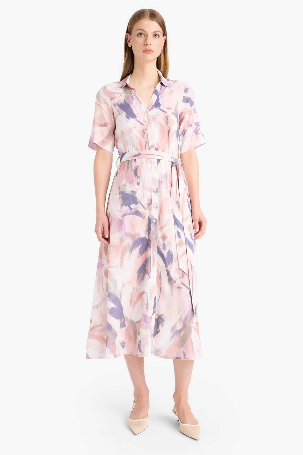 Shirt Collar Batic Midi Dress