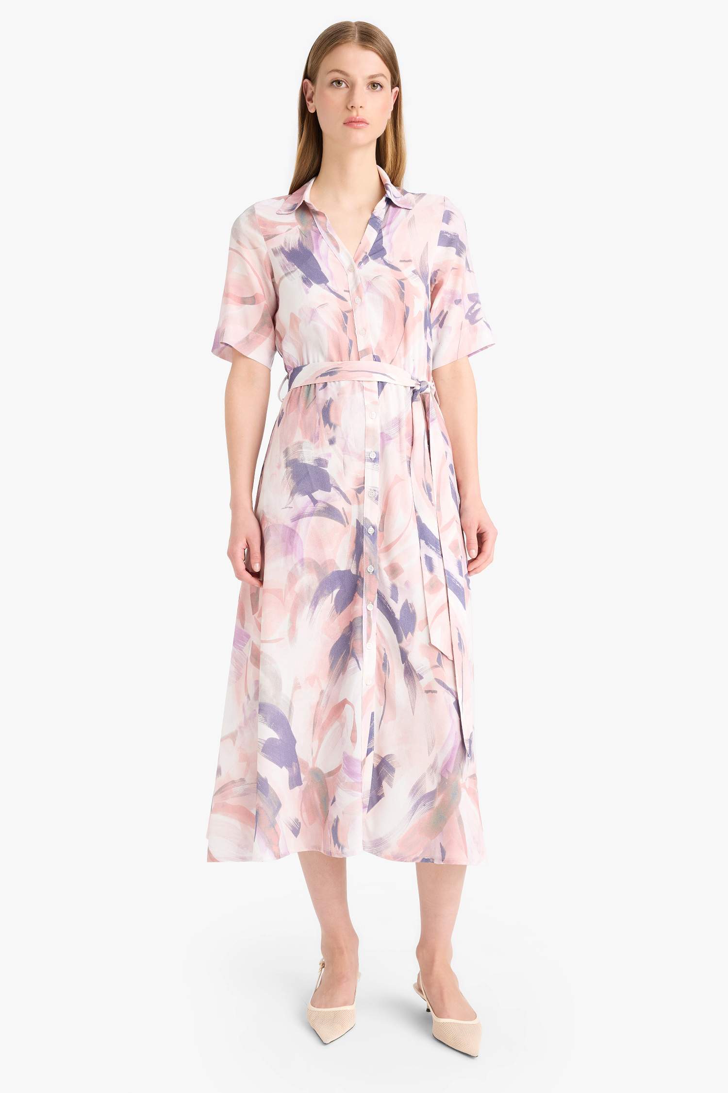 Shirt Collar Batic Midi Dress