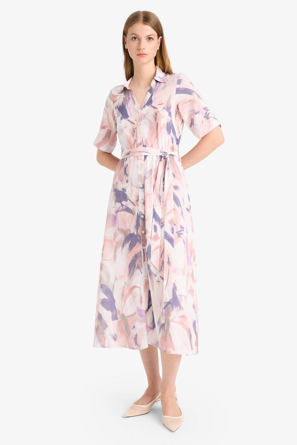 Shirt Collar Batic Midi Dress