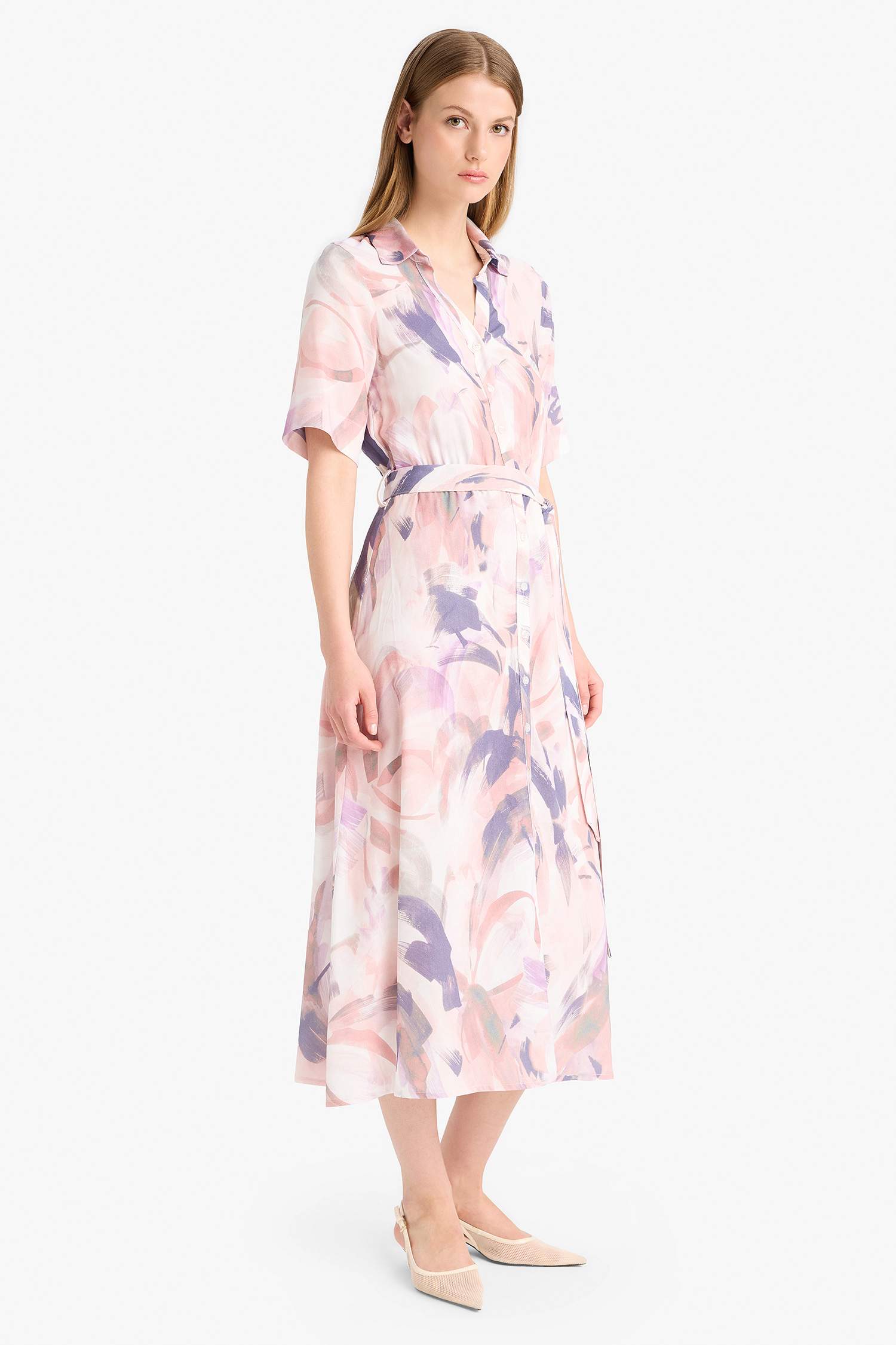 Shirt Collar Batic Midi Dress