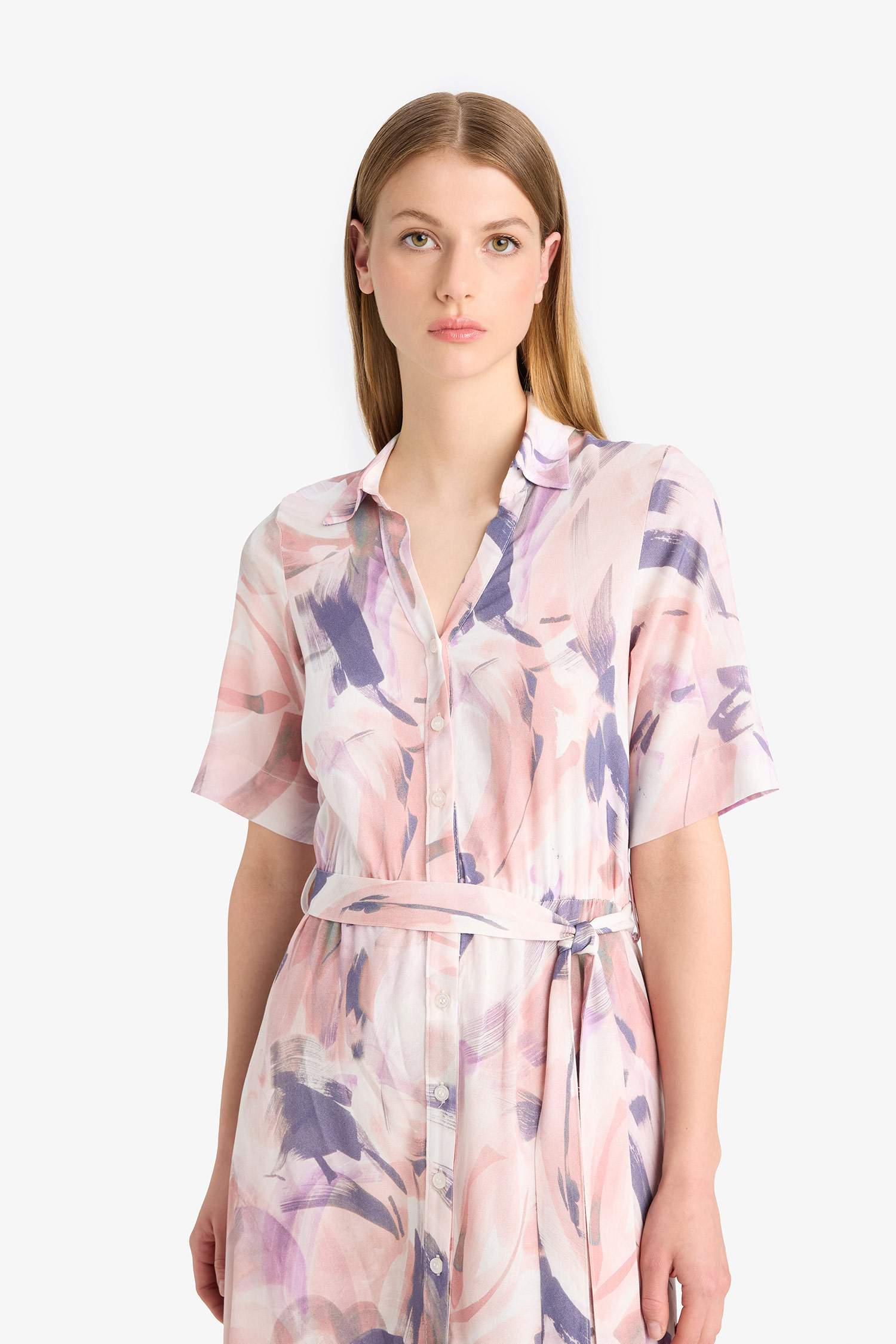 Shirt Collar Batic Midi Dress