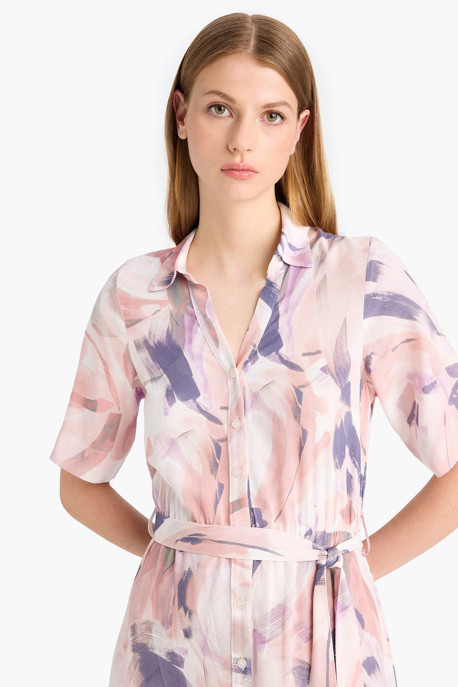 Shirt Collar Batic Midi Dress