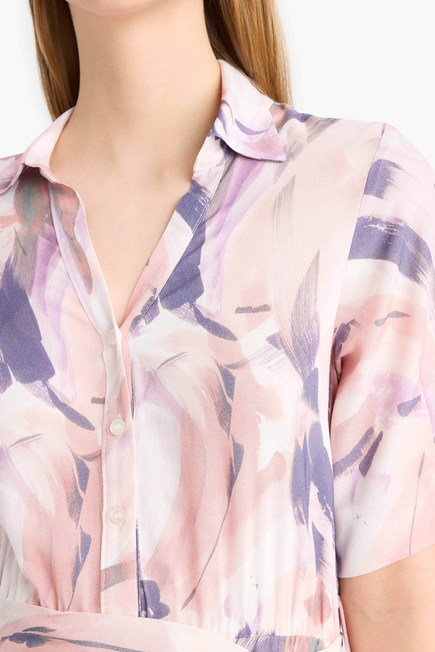 Shirt Collar Batic Midi Dress