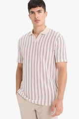 Regular Fit Polo Collar Striped Short Sleeve T-Shirt