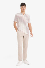 Regular Fit Polo Collar Striped Short Sleeve T-Shirt