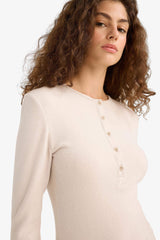 Fitted Button-Down Collar Long-Sleeve T-Shirt