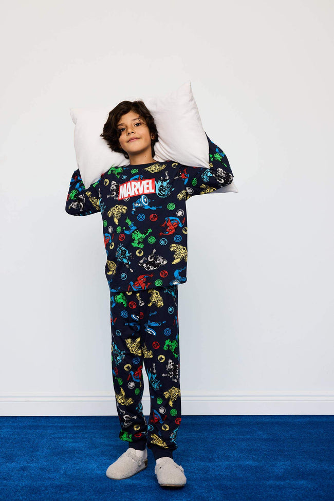 Boys Marvel Comics Pajama Set Long Sleeve Top Long Bottom Hover Image