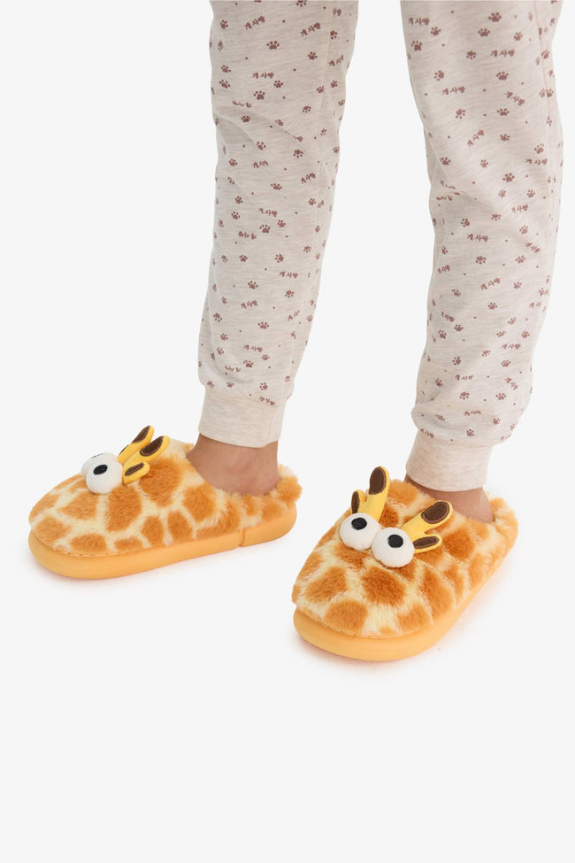 Girls Giraffe Themed Flat Sole Slippers Main Image