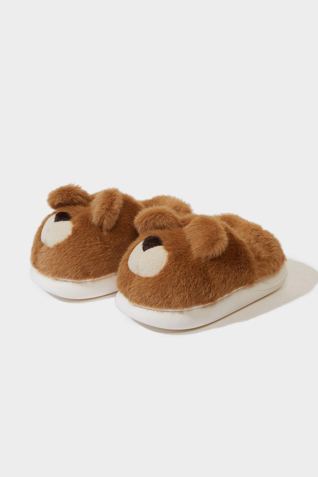 Girls Bear Themed Flat Sole Slippers Hover Image