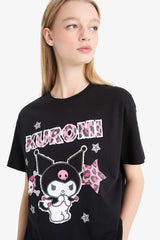 Coool Kuromi Oversize Wide Pattern Crew Neck Short Sleeve T-Shirt