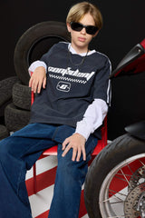 Boys Oversize Wide Mold V-Neck Printed Parachute Long Sleeve T-Shirt