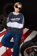 Boys Oversize Wide Mold V-Neck Printed Parachute Long Sleeve T-Shirt