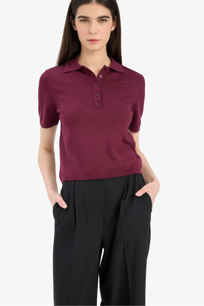 Fitted knit sweater with a polo collar Hover Image
