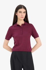 Fitted knit sweater with a polo collar